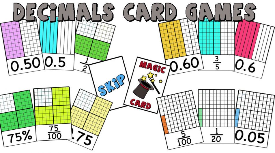 Decimal Fractions, Decimal Numbers , Percentages – Visual cards perfect for Card Games