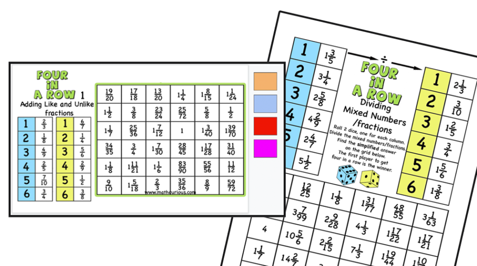 Fractions/Mixed numbers Operations Games